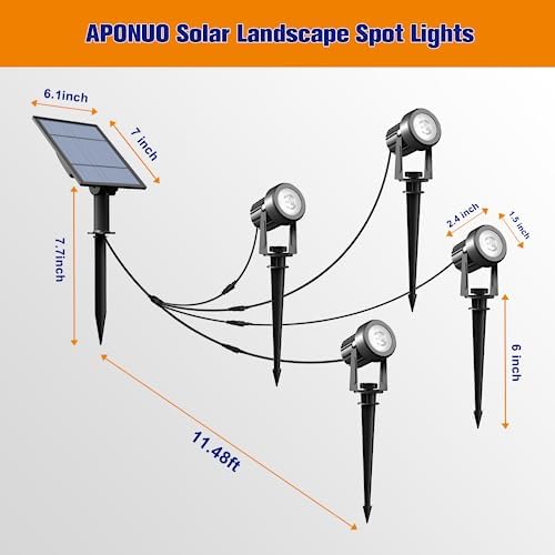 APONUO Solar Spot Lights Outdoor 4-in-1 Solar Landscape Lighting Dusk to Dawn Solar Uplights IP65 Waterproof 9.8ft Cable Outdoor Spot Lights for Yard Pathway Garden Tree Decoration (Cool White) - Image 6