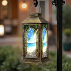 Solar Lantern Outdoor Waterproof Window Beach Sunset Ocean Landscape Palm Tree Tropical Coastal Scenery Garden Decor LED Solar Lights Hanging/Tabletop Lamp Gifts for Women Mom for Outside Yard Patio by DERUINVAIO
