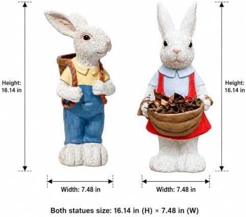 2pcs Bunny Garden Statues, 16.14in Resin Weatherproof Outdoor Decor - Image 2