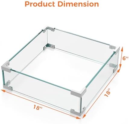 BALI OUTDOORS Fire Pit Wind Guard Fence 18"x 18"x 6" Square Fire Pit Screen Clear Tempered Glass Flame Guard for Propane Fire Pit, Outdoor Fire Column - Image 5