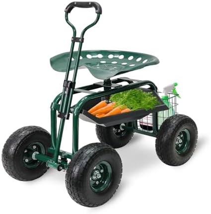 BESTHLS Rolling Garden Cart with Seat on Wheels Heavy Duty Support 500lb by BESTHLS