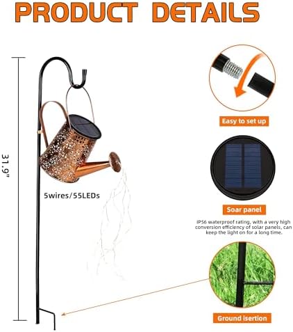 Otdair Solar Watering Can with Lights, Outdoor Garden Decor Waterproof Solar Garden Lights for Outdoor Pathway Yard Lawn Patio Party Decorations Gifts for Mom Grandma Birthday - Image 6