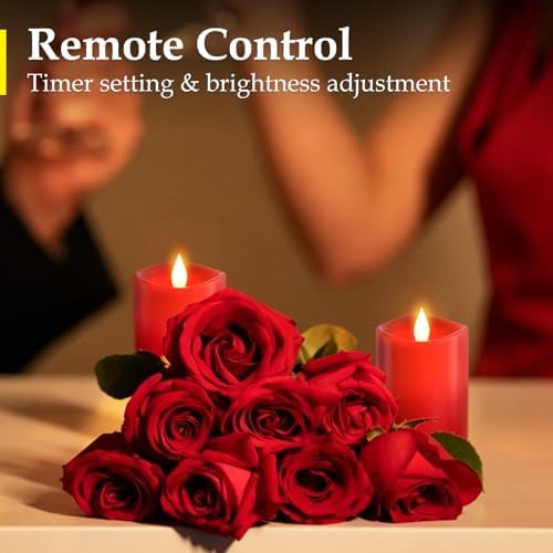 3x5 inch Red Flameless Candles, Realistic Flameless LED, Battery-Powered Pillar Candles with Remote & Timer, Fake Candles for Fall Decor, (Red, 3"*5"-2pcs) - Image 3