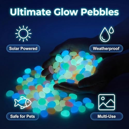 Colorful Glow-in-the-Dark Garden Stones, Rainbow Luminous Pebbles for Outdoor Walkway Patio Lawn Yard Landscaping, Glowing Stepping Rocks for Garden Path Fish Tank Aquarium Decor (1000, Green) - Image 5