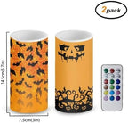 Halloween Day Battery Operated Candles with Color Changing Timer Remote Control Flameless Candles for Trick or Treat Party Home Decorations, Bat Devil Pumpkin Print - Image 2
