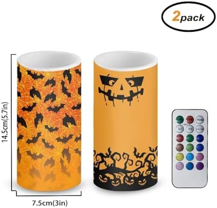 Halloween Day Battery Operated Candles with Color Changing Timer Remote Control Flameless Candles for Trick or Treat Party Home Decorations, Bat Devil Pumpkin Print - Image 2