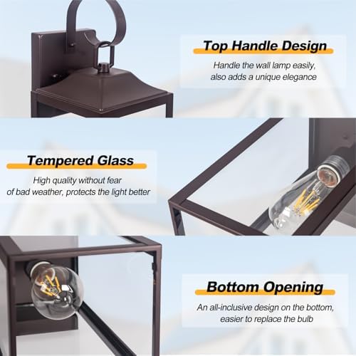 19" Large Outdoor Wall Lantern Porch Light Outdoor Bronze 2 Pack - Image 2