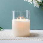 JHY DESIGN 3-Wick Glass Flameless Candles 8''High Battery Operated Dancing Flame Flickering LED Pillar Candles with 6-Hour Timer Feature Real Wax Moving Wick Candle for Home Wedding Party Festival - Image 2