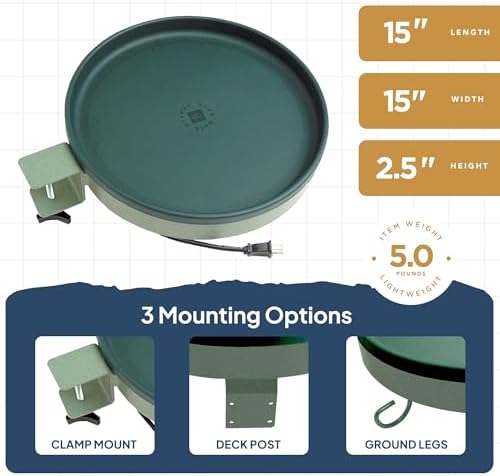 Farm Innovators BD-75 All-Season 3-in-1 Outdoor 14-Inch Heated Birdbath with 3 Mounting Options, 75 Watts, Green/Light Green (4 Pack) - Image 2