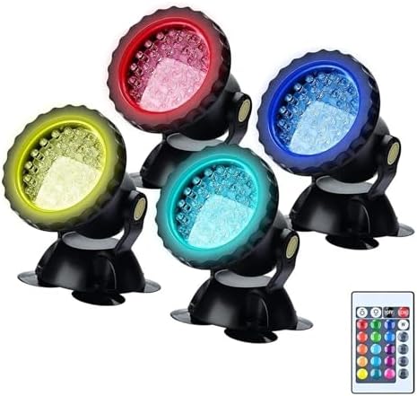Submersible LED Fountain Light - 12V Underwater RGB Spot Lamp, IP68 Waterproof Garden Pond Light, Remote Control Amphibious Change Color Landscape Lights(4PCS) by Unknown