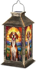 Solar Lantern Stained Glass Beagle Dog Sunset Floral Accents Vintage Flowers Outdoor Waterproof Hanging Solar Light Outside Lights for Patio Yard House Lawn Decor Birthday Gifts for Women Mom by Unknown