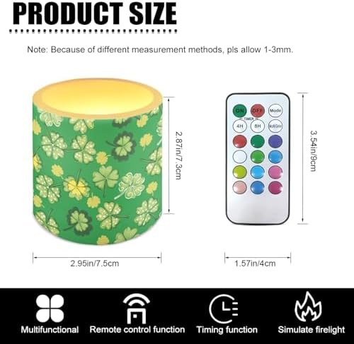 Green Shamrocks Flameless Candles with Remote Battery Operated Candles with Timer 4 Pack St Paddy's Day Flameless Pillar Tea Lights Bulk for Indoor Outdoor Home Decorations - Image 3