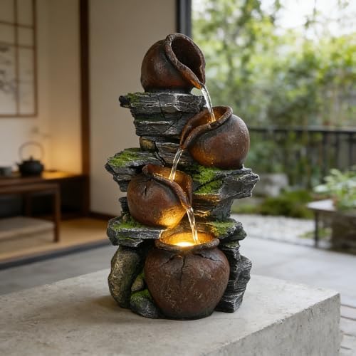 4-Tiered Outdoor Tabletop Water Fountain 17.9” by FLJZCZM