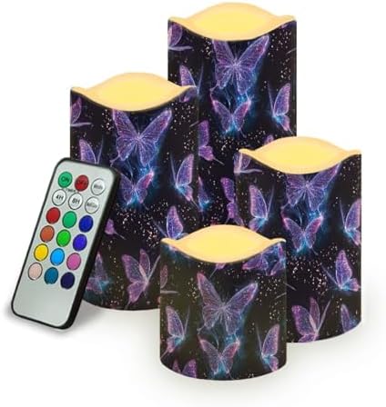 Purple Butterfly Flameless Candles with Remote Timer Battery Powered LED Candles Color Changing Pillar Electric Fake Candles Bulk for Indoor Set of 4 by Uorisanigo