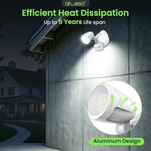 ALUSSO Motion Sensor Outdoor Lights Metal Heads, 30W 3600LM Flood Lights Outdoor 120V, 3 Modes Dusk to Dawn/Auto/On Time, 3000K 4000K 6500K Adjustable, Hardwired Security Light ETL Listed, White 1PC - Image 2