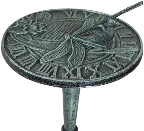 Ebros Gift 22.75" Tall Cast Iron Rustic Cottage Villa Whimsical Dragonfly Sundial Garden Decor Statue with Roman Numerals for Lawn Pool Patio Outdoors Decor - Image 6