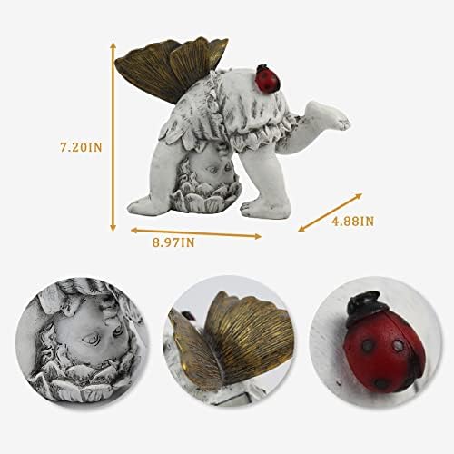 Suyorpe Solar Fairy Garden Statue Decor - Gifts for Women Mom Mother's Day, Angel Boy Resin Figurine Waterproof Home Decoration with Ladybug LED Lights for Outdoor Balcony Lawn Yard Patio - Image 2
