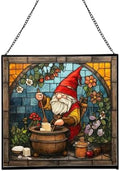 Gnome Making soap Stained Glass Suncatcher – Square Hanging Window Panel for Home, Garden, Nursery, Halloween, Christmas, Memorial Day – Whimsical Glass Art Gift for Gnome Lovers p4t1yu by Custom