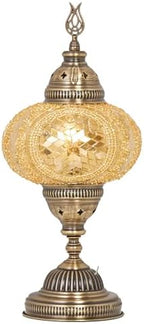 DEMMEX Battery-Operated Turkish Moroccan Mosaic Table Lamp – 12”H, 5”W, Portable Stained Glass Lantern for Indoor & Outdoor Use, Cordless Handmade Decorative Light for Bedroom, Patio & Camping, Gold - Image 2