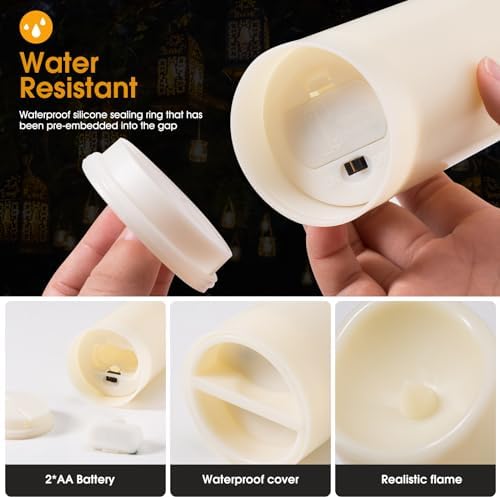 12-Pack Flameless LED Candles with Remote & Timer, 4 Sizes (3.9" to 6.9"), Waterproof Outdoor Pillar Candles, Realistic Flame & Steady Light Modes for Wedding, Patio, Party - Image 5