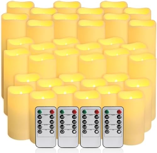 36-Pack Flickering Flameless Candles with Remote Control - LED Fake Candle Perfect for Wedding,Outdoor,Table,Halloween,Christmas Decor - Create a Magical Ambiance Effortlessly(Three Sizes) by Wfmolcand