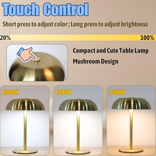 2 Pack Cordless Mushroom Table Lamp, Rechargeable, Dimmable 3 Color, Black - Image 6