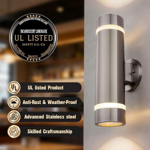 Cerdeco 15" Stainless Steel Modern Outdoor Wall Sconce Cylinder Porch Light - Image 2