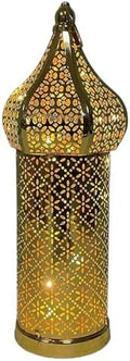 Moroccan Lantern Hollow White LED Wind Lamp Wrought Iron Decorative Ramadan Lantern for Hanging or Table Home, No Battery by Meyrwoy