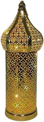 Moroccan Lantern Hollow White LED Wind Lamp Wrought Iron Decorative Ramadan Lantern for Hanging or Table Home, No Battery by Meyrwoy