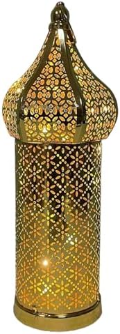 Moroccan Lantern Hollow White LED Wind Lamp Wrought Iron Decorative Ramadan Lantern for Hanging or Table Home, No Battery by Meyrwoy