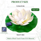 6 PCS Floating Lotus Flower Solar Pool Lights with Lily Pads - 7.09'' Large Realistic Floating Foam Lotus Flowers Solar Lily Lights for Pond Fountain Garden Wedding Pool Party Decor - Image 3