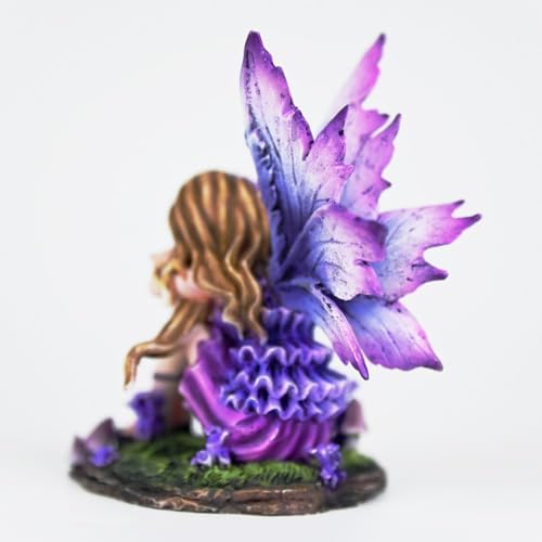 Fantasy Purple Sleeping Fairy Figurine, 3.15 Inch Blue-Purple Gradient Elf Statue, Hand-Painted Resin Decor with Flower Crown & Mini Mushroom Base for Desk, Fairy Garden, Bedroom - Image 7