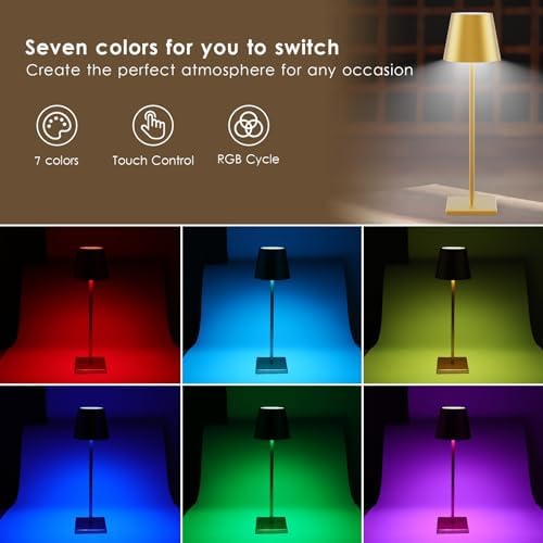 Cordless Table Lamp 5000mAh LED Rechargeable Lamp Gold RGB, 2-Pack - Image 4