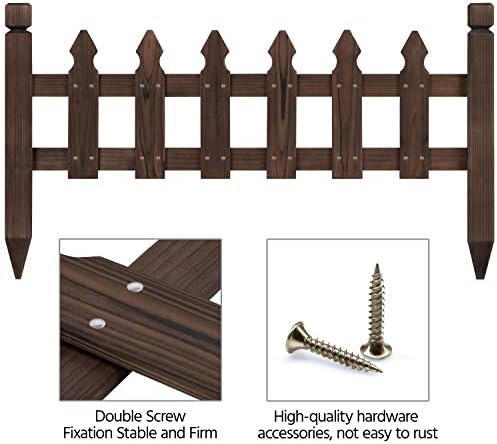 Topeakmart 532.5in Picket Fence for Garden, Wooden Fence Panels,Dark Brown - Image 6