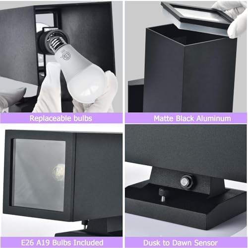 Dawn to Dusk Outdoor Light Fixtures Wall Mount 2 Pack, LED Modern Up Down Lighting Outdoor Wall Sconce Lights 2700k, 13" Black Outside exterior lights for House Porch Garage,IP65,UL Listed (Black) - Image 6
