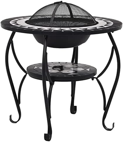 26.8 Inch Mosaic Fire Pit Table for Outdoor Patio, Steel Wood Burning Firebowl with Ceramic Tile Surface, Safety Mesh Cover and Poker Tool - Image 2