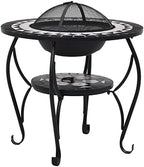 26.8 Inch Mosaic Fire Pit Table for Outdoor Patio, Steel Wood Burning Firebowl with Ceramic Tile Surface, Safety Mesh Cover and Poker Tool - Image 2