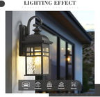 Emliviar Outdoor Light Fixture Wall Mount, Exterior Wall Sconce for Front Porch, Black Finish with Water Ripple Glass, DE279B BK-WP - Image 3