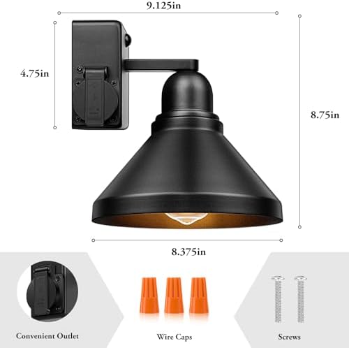 Brightever Motion Sensor Outdoor Wall Lights, Dusk to Dawn Porch Lights Outdoor Wall Sconces, Exterior Barn Lighting Fixtures with Outlet, Black Outside Lights for House, 2-Pack - Image 2