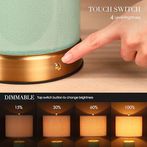 O’Bright Dune - Battery Powered Table Lamp, Rechargeable Cordless Ceramic Lamp, Full-Size 24 Inch Height, 4-Level Dimming, Smart Safety Protection, Type-C Fast Charging, LED Bulb Included, Sage Green - Image 3