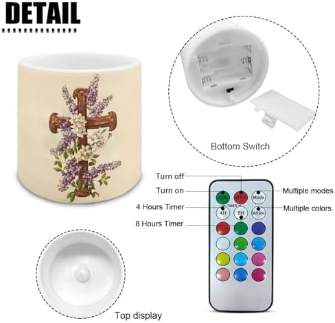 LED Pillar Fake Candles Battery Operated Flower Cross Waterproof Outdoor Lighting Color Changing Remote Control Flameless Candles 4 Pack for Independence Day or Daily Life - Image 6