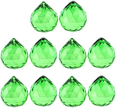 Queenbox 10pcs 30mm Crystal Suncatcher Prism Ball Rainbow Hanging Pendants Maker with Hole for Chandelier Feng Shui Window, Dark Green by Queenbox