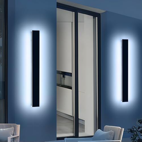 2 Pack 47.2inch Long Linear Outdoor Wall Light, 6000K Cold White Modern Wall Mounted Sconce, IP65 Waterproof, 42W, Black Exterior Lighting Fixture for Garage, Patio, Porch, Garden by Daoseolo