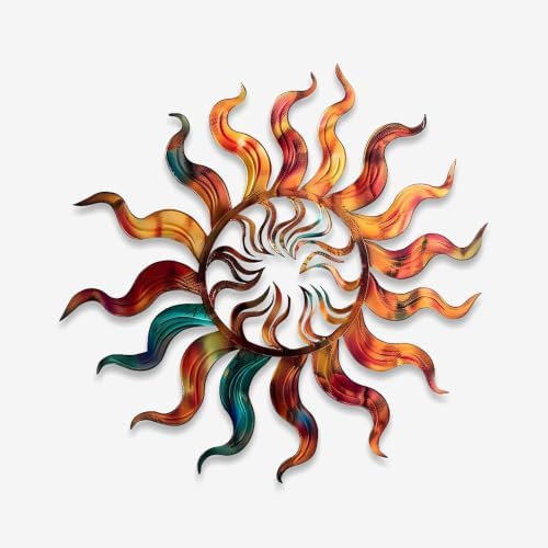 Sun Metal Wall Art Rustic Steel Plaque Colorful Celestial Decor for Garden Patio Porch Living Room Indoor Outdoor Hanging Ornament Home Sculptures (16 Inch) by XRRESAMETALDECOR