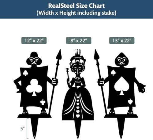 Alice in Wonderland Garden Stakes – Set 2: Queen of Hearts, Spade & Club Knights – Outdoor Decor – RealSteel Original – Rust – Weatherproof American Steel – Made in USA - Image 6