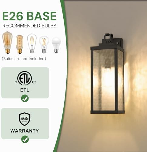 Outdoor Wall Lights, Exterior Lighting Fixtures with Water Ripple Shade 16" - Image 6