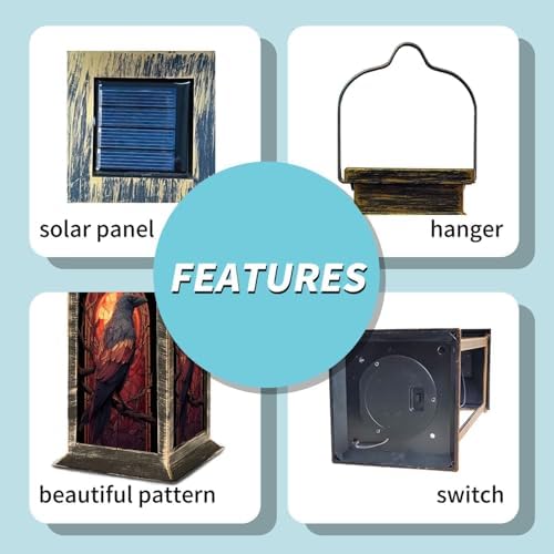 Solar Lantern Majestic Raven Stained Glass Style Radiant Evening Sky Outdoor Waterproof Garden Hanging Lantern Solar Powered Lighting Outside Table Lamp for Patio Deck Camping 1 Pack - Image 4