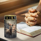 Poceacles Outdoor Lights Solar Powered Flameless Candle Cemetery Votive Candles Waterproof Outdoor Memorial Candle Solar Stake Lights 4th of July Patriotic Decor, Deer American Flag Retro, Pack of 6 - Image 5
