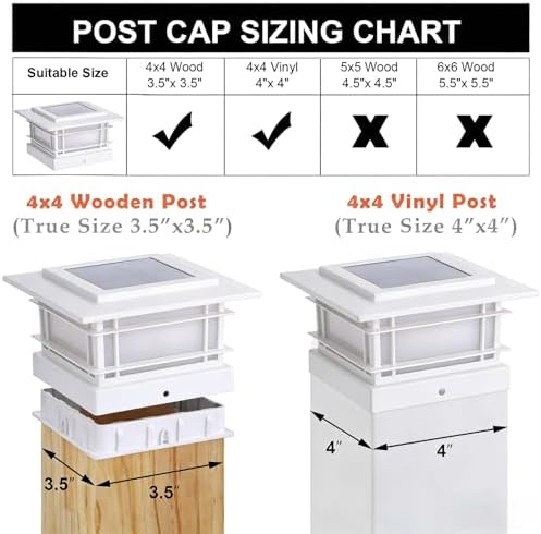Dynaming 4x4 Solar Post Cap Lights Outdoor with Flickering Flame Light, 12 Pack White Shell Fence Post Solar Lights Fit Vinyl/Wooden Posts, Brightness LED Lighting Decor for Garden Deck Patio - Image 3