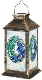 Solar Lantern Elegant Stained Glass Koi Fish Flowing Tails Turquoise Blue Outdoor Waterproof Hanging Solar Light Outside Lights for Patio Yard House Lawn Decor Birthday Gifts for Women Mom by Unknown